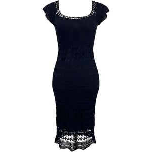 Basix II Crochet Sheath Dress Women Medium Black Beaded Knit Goth Whimsigoth NWT